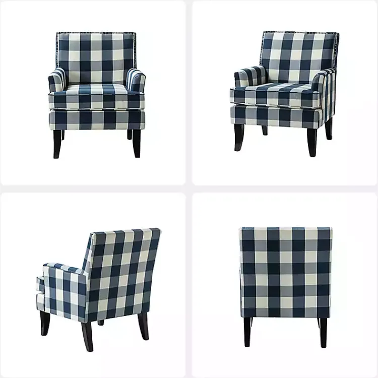 Kirklands Home Navy Buffalo Check Upholstered Armchair Blue
