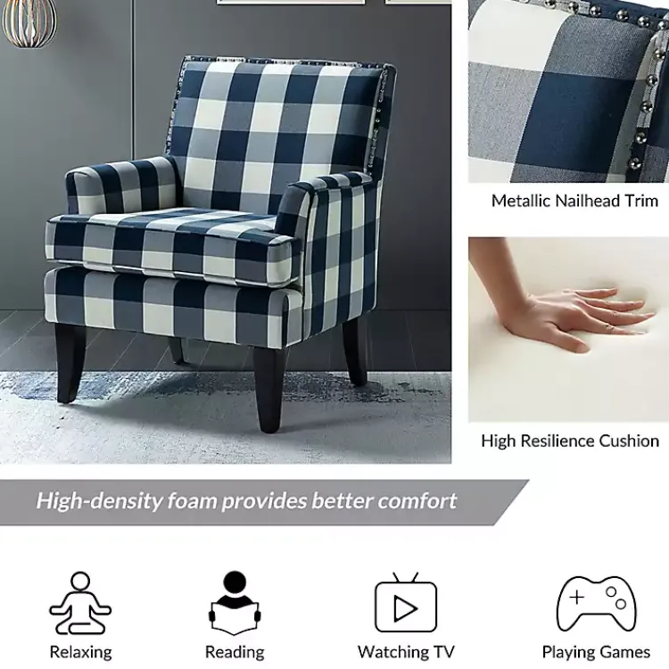 Kirklands Home Navy Buffalo Check Upholstered Armchair Blue