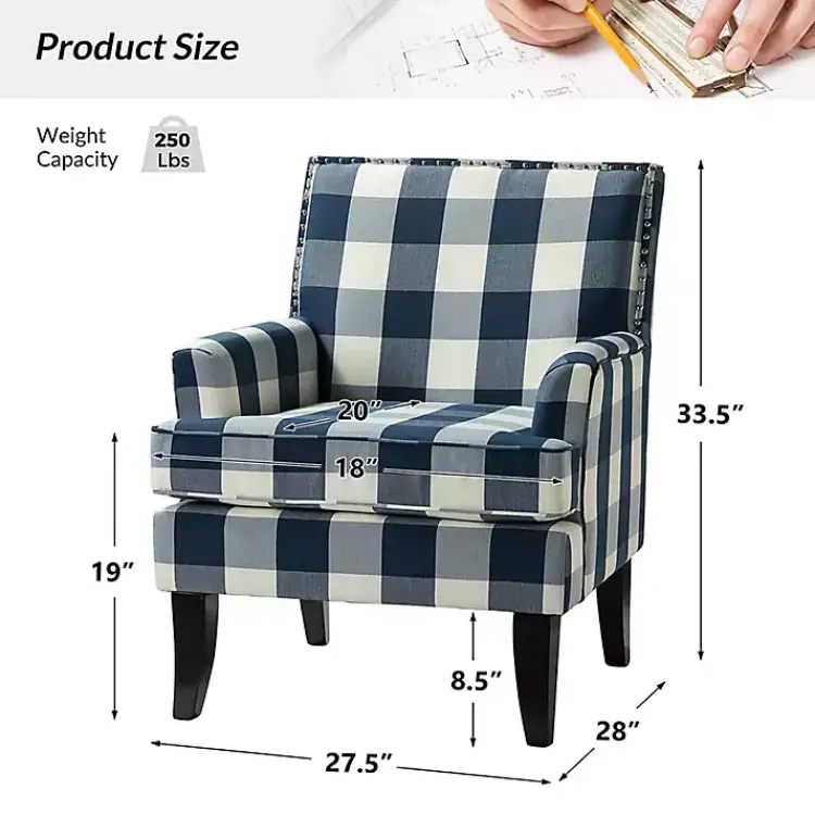 Kirklands Home Navy Buffalo Check Upholstered Armchair Blue