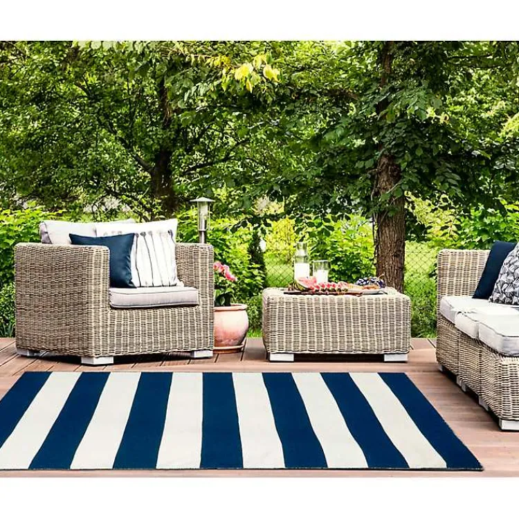 Kirklands Home Navy Cabana Stripe Indoor/Outdoor Area Rug, 5x7 Sale