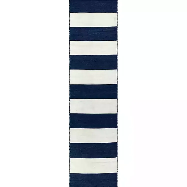Kirklands Home Navy Cabana Stripe Indoor/Outdoor Runner, 2x8 Sale