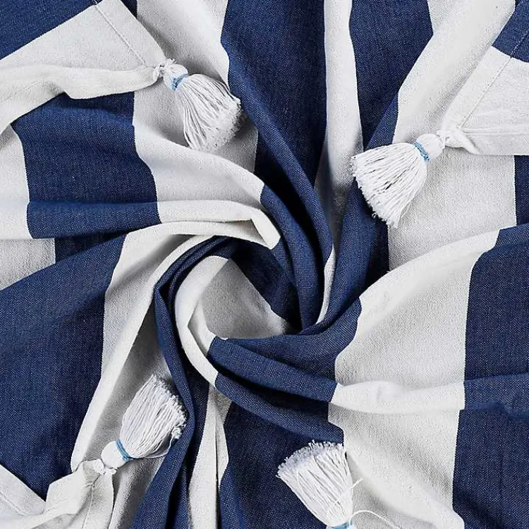 Blankets & Throws>Kirklands Home Navy Cabana Stripe Tassel Throw