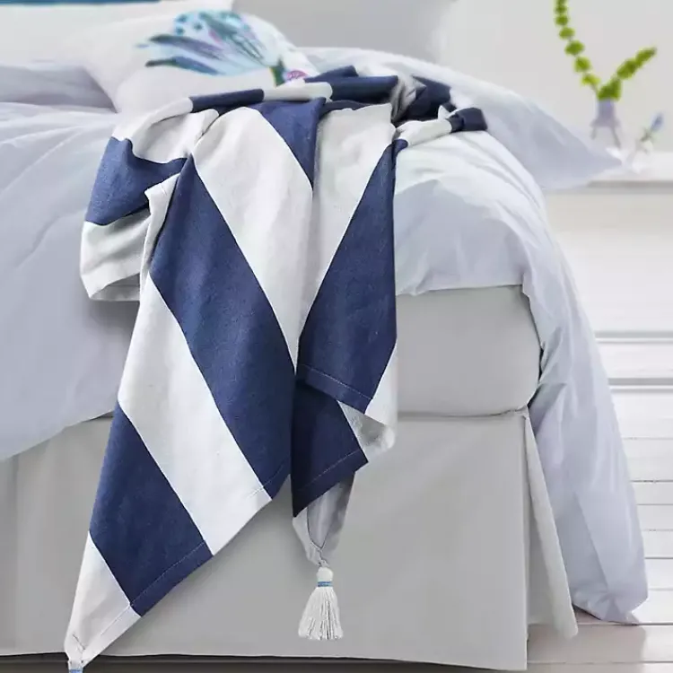 Blankets & Throws>Kirklands Home Navy Cabana Stripe Tassel Throw