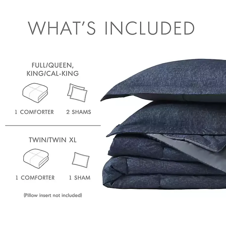 Kirklands Home Navy Chambray 3-pc. King Comforter Set Blue New