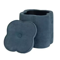 Kirklands Home Navy Chenille Flower Storage Ottoman Blue Discount