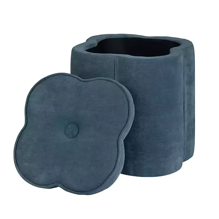 Kirklands Home Navy Chenille Flower Storage Ottoman Blue Discount