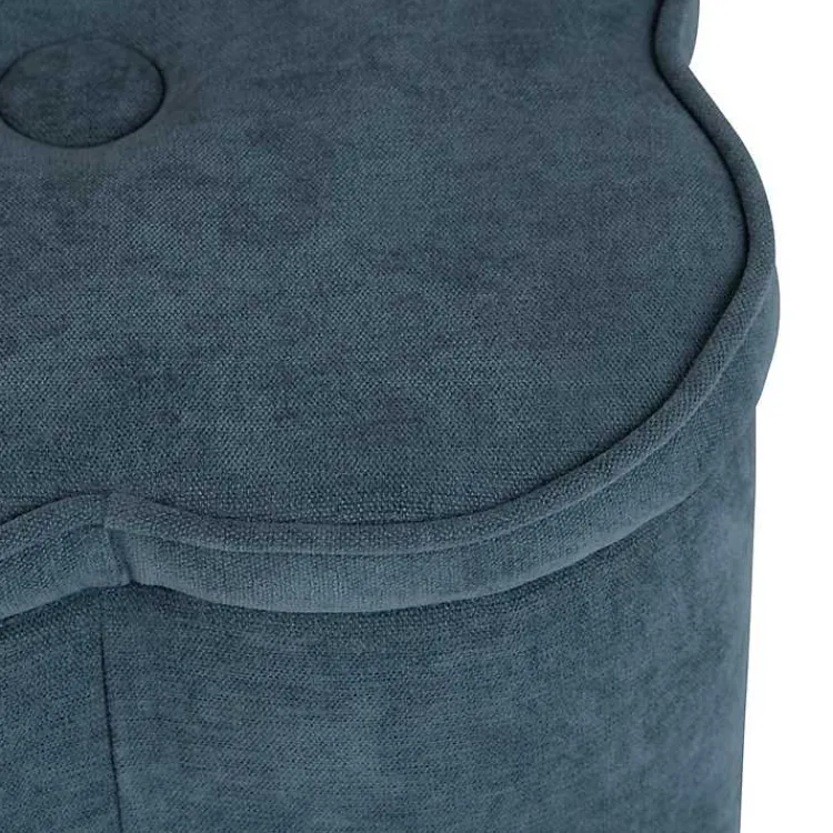 Kirklands Home Navy Chenille Flower Storage Ottoman Blue Discount