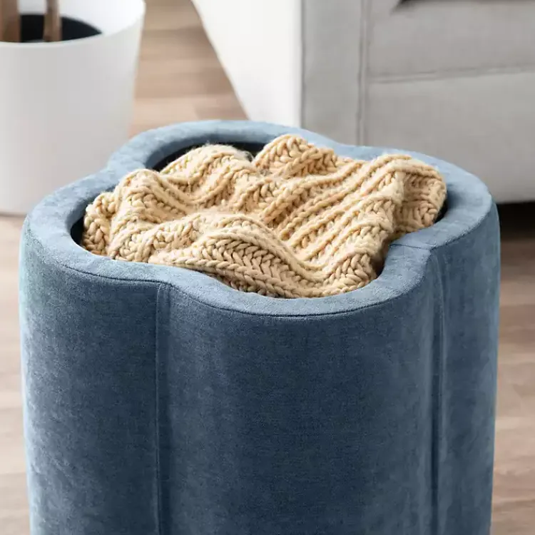 Kirklands Home Navy Chenille Flower Storage Ottoman Blue Discount