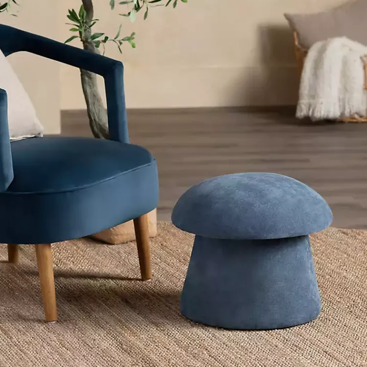 Kirklands Home Navy Chenille Mushroom Storage Ottoman Blue