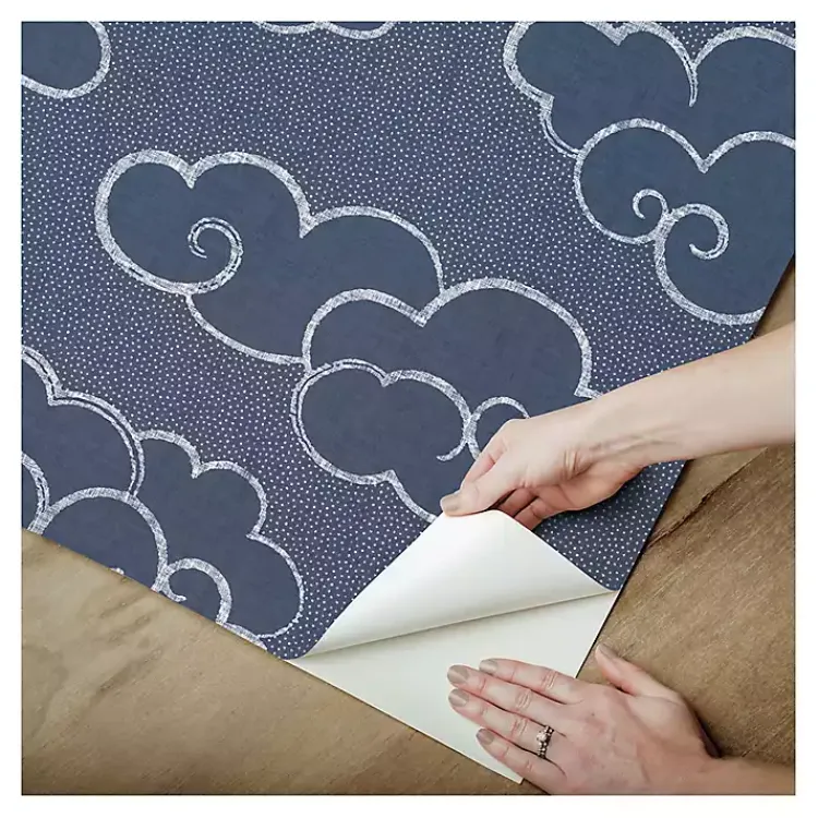 Kirklands Home Navy Cloudy Skies Peel & Stick Wallpaper Blue New