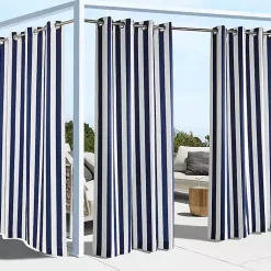 Kirklands Home Navy Coastal Stripe Outdoor Curtain Panel, 84 in.