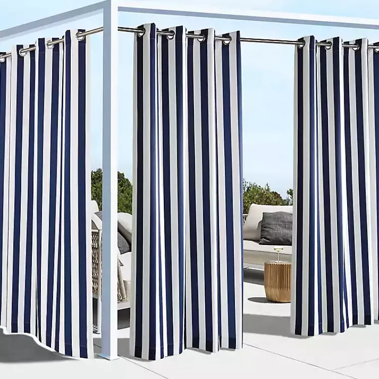Kirklands Home Navy Coastal Stripe Outdoor Curtain Panel, 96 in. Outlet