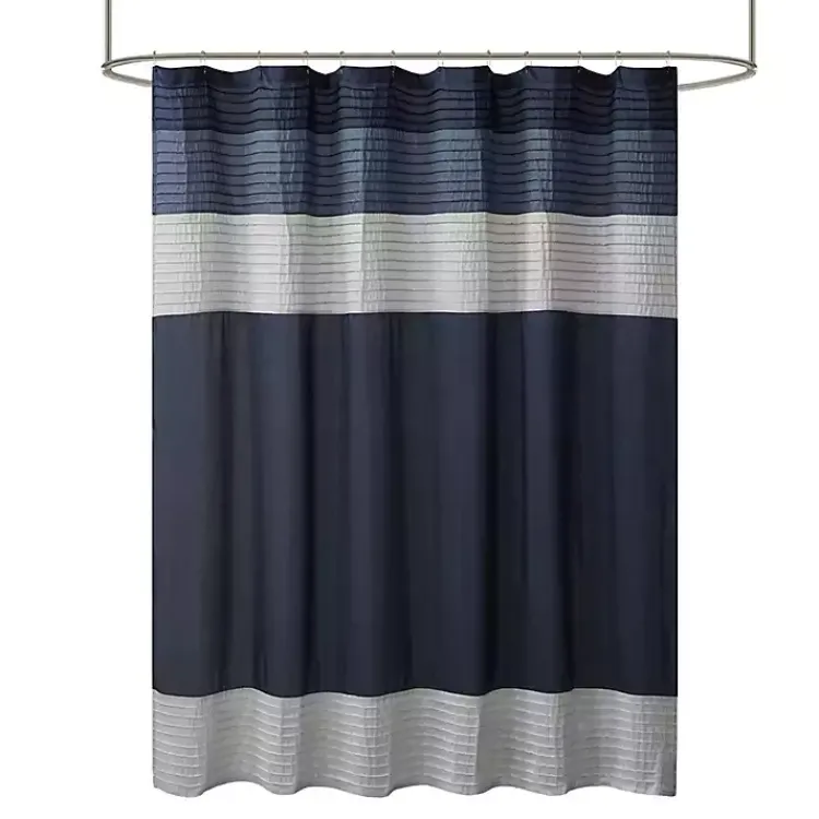 Kirklands Home Navy Colorblock Silky Shower Curtain Blue New