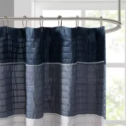 Kirklands Home Navy Colorblock Silky Shower Curtain Blue New