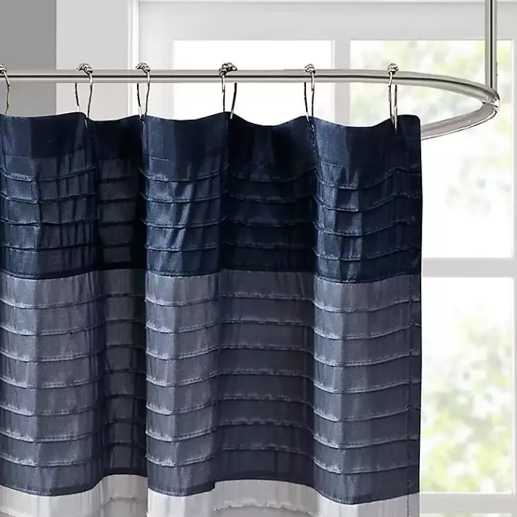 Kirklands Home Navy Colorblock Silky Shower Curtain Blue New