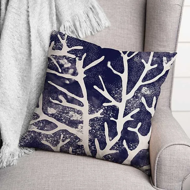 Kirklands Home Navy Coral Outdoor Pillow
