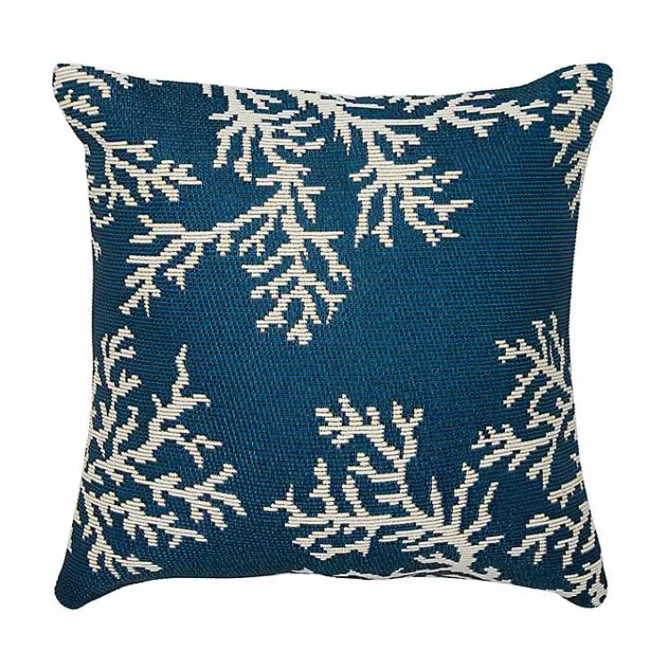 Kirklands Home Navy Coral Woven Outdoor Throw Pillow Best