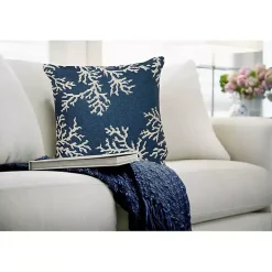 Kirklands Home Navy Coral Woven Outdoor Throw Pillow Best