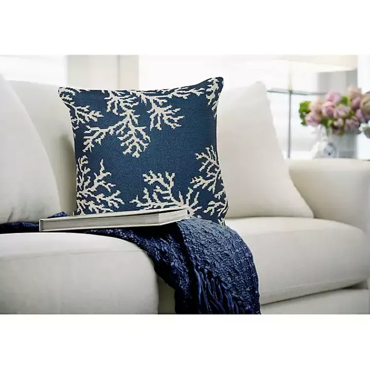 Kirklands Home Navy Coral Woven Outdoor Throw Pillow Best
