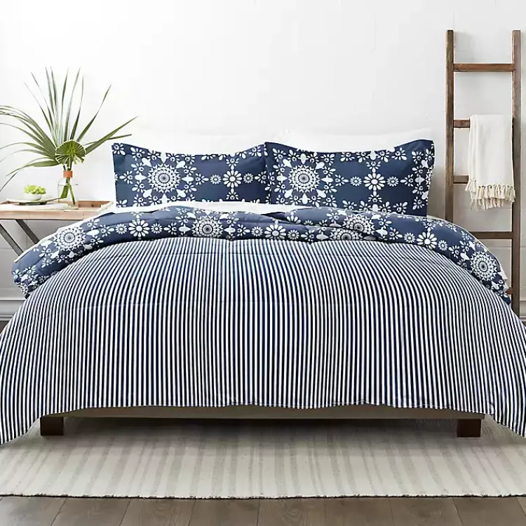 Kirklands Home Navy Daisy Medallion King 3-pc. Comforter Set Blue Clearance