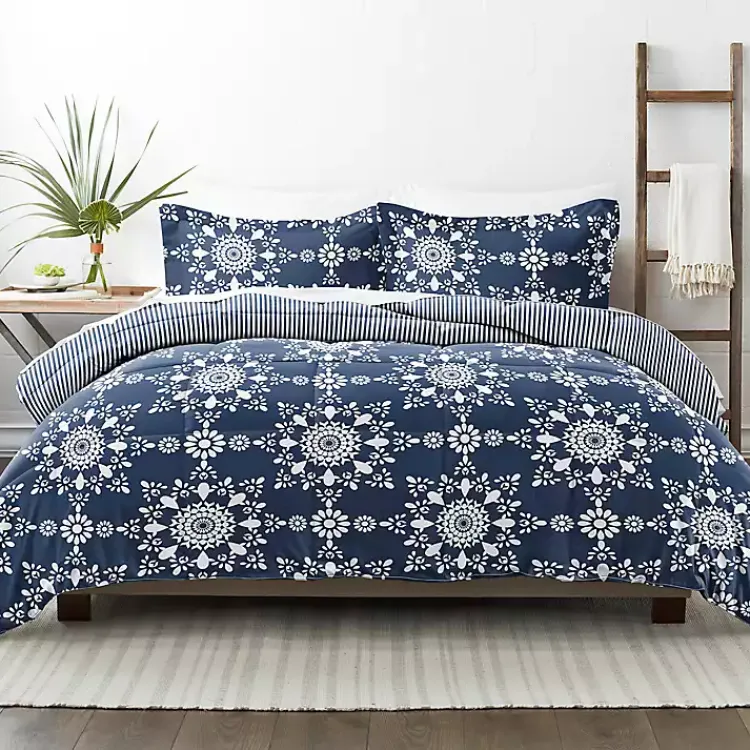 Kirklands Home Navy Daisy Medallion Twin 3-pc. Comforter Set Blue Clearance