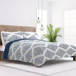 Kirklands Home Navy Diamond Line Reversible 3-pc. Queen Quilt Set Best