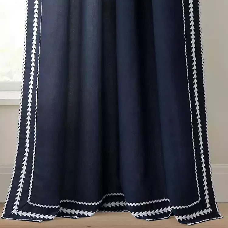 Kirklands Home Navy Embroidered Ric Rac Curtain Panel, 84 in. Blue Online