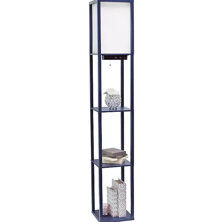 Kirklands Home Navy Etagere Shelf Charging Floor Lamp Blue Discount
