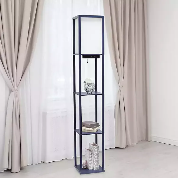 Kirklands Home Navy Etagere Shelf Charging Floor Lamp Blue Discount