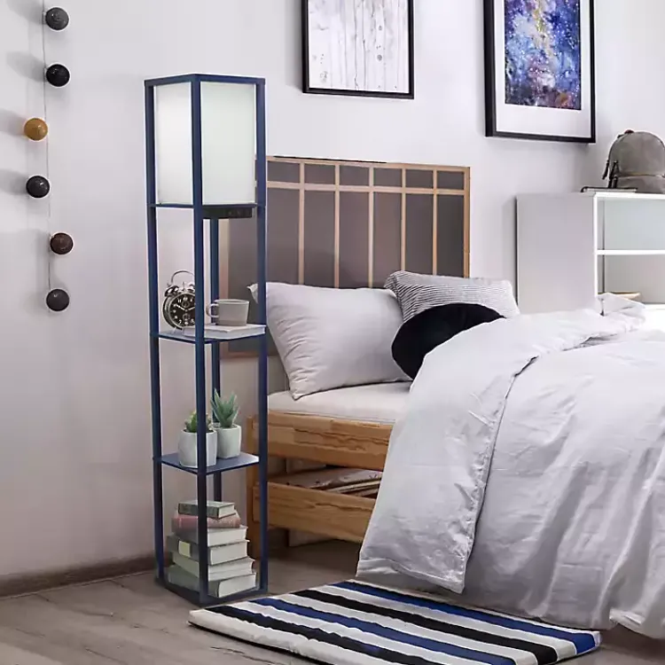Kirklands Home Navy Etagere Shelf Charging Floor Lamp Blue Discount