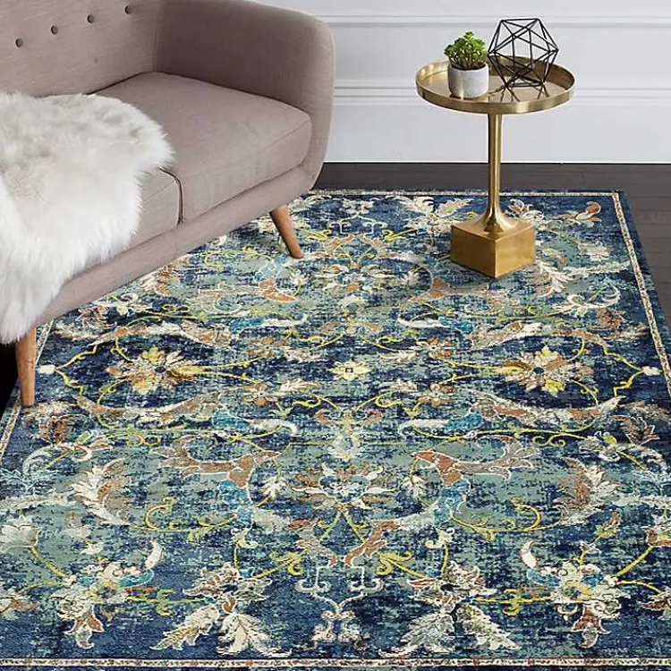 Kirklands Home Navy Faded Floral Area Rug, 4x6 Outlet