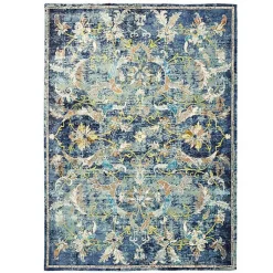 Kirklands Home Navy Faded Floral Area Rug, 8x10 New