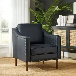 Kirklands Home Navy Faux Leather Bonita Accent Chair Blue Sale