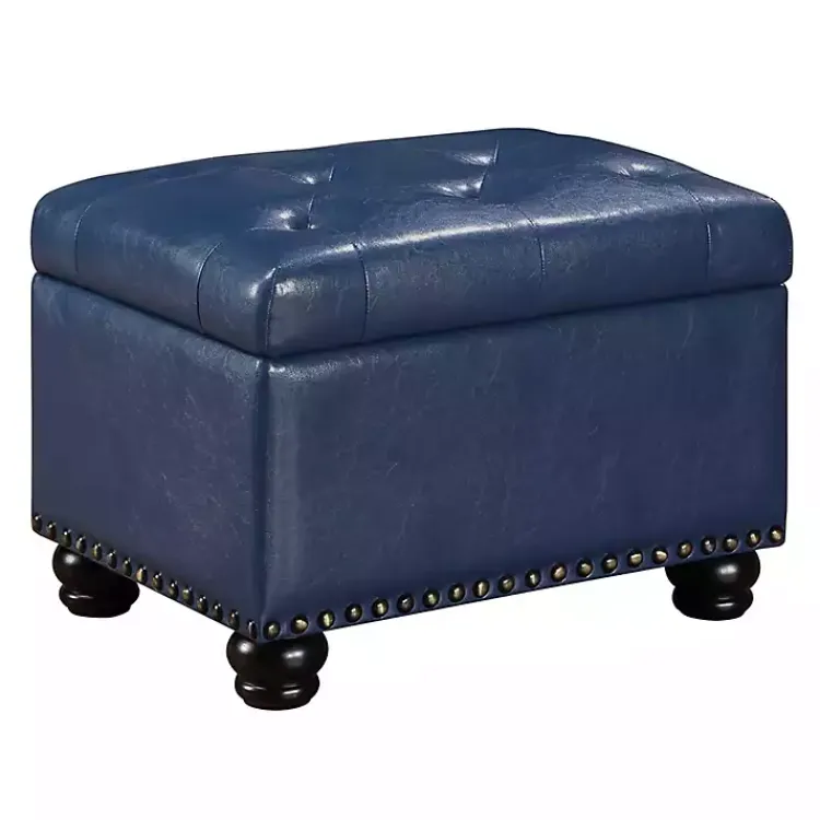 Kirklands Home Navy Faux Leather Jessy Storage Ottoman Blue Discount