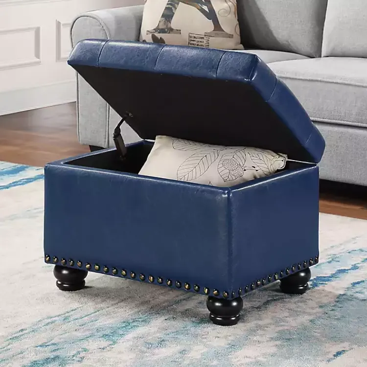 Kirklands Home Navy Faux Leather Jessy Storage Ottoman Blue Discount