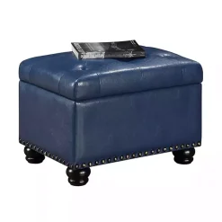 Kirklands Home Navy Faux Leather Jessy Storage Ottoman Blue Discount