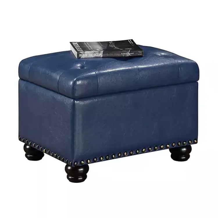 Kirklands Home Navy Faux Leather Jessy Storage Ottoman Blue Discount