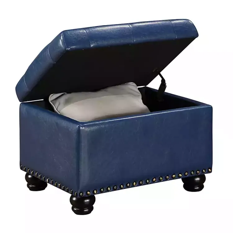 Kirklands Home Navy Faux Leather Jessy Storage Ottoman Blue Discount