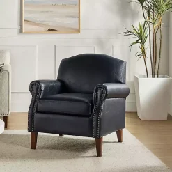 Kirklands Home Navy Faux Leather Nailhead Taylor Armchair Blue Online