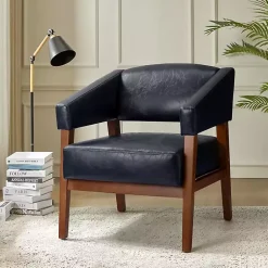 Kirklands Home Navy Faux Leather Nicki Accent Chair Blue Clearance