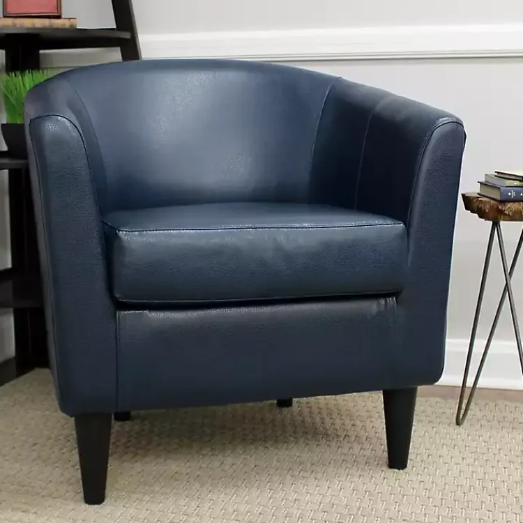 Kirklands Home Navy Faux Leather Winslow Accent Chair Blue Hot