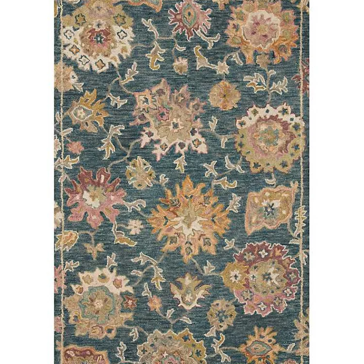 Kirklands Home Navy Flora Motif Wool Area Rug, 5x8 Outlet