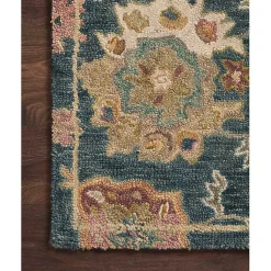 Kirklands Home Navy Flora Motif Wool Area Rug, 5x8 Outlet