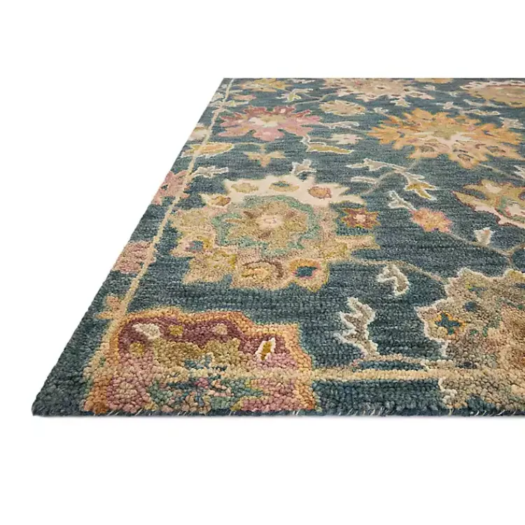Kirklands Home Navy Flora Motif Wool Area Rug, 5x8 Outlet