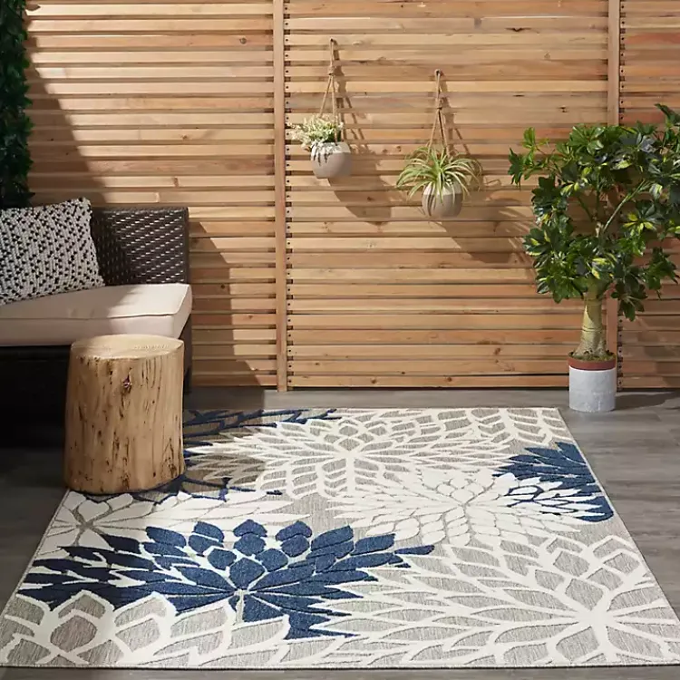 Kirklands Home Navy Floral Burst Outdoor Area Rug, 5x7 Sale