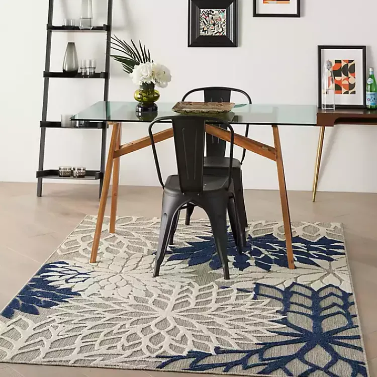 Kirklands Home Navy Floral Burst Outdoor Area Rug, 5x7 Sale