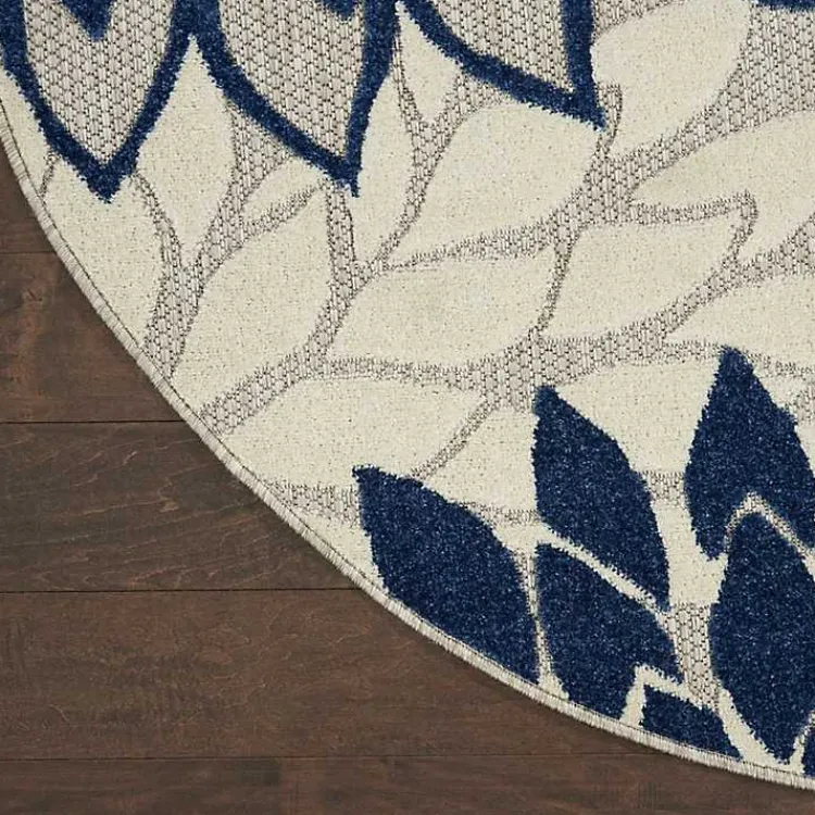 Kirklands Home Navy Floral Burst Round Outdoor Area Rug, 7x7 Online