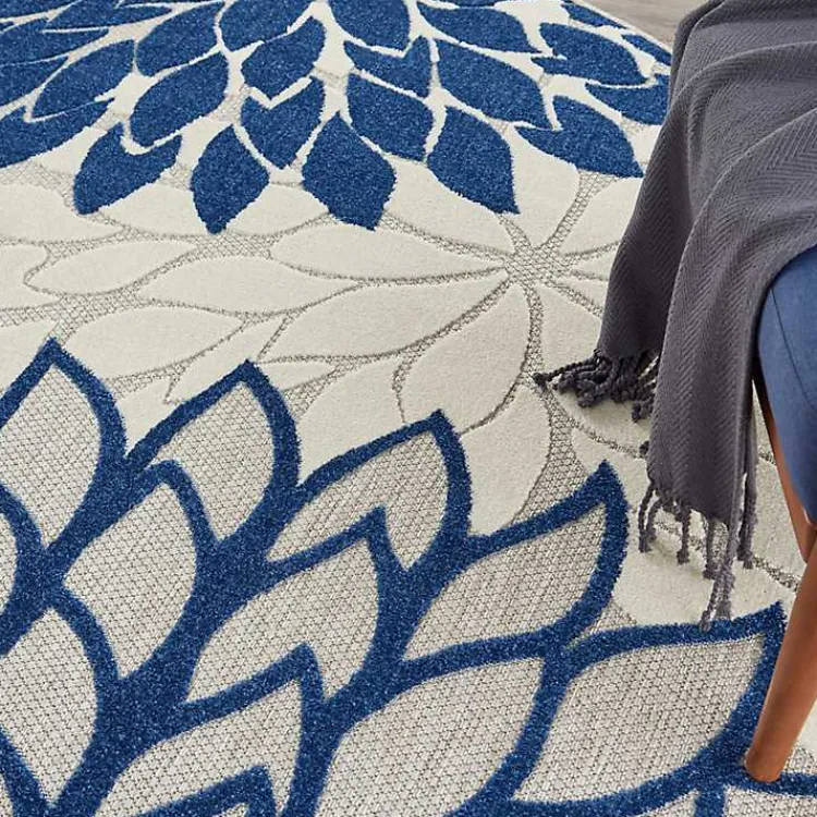 Kirklands Home Navy Floral Burst Round Outdoor Area Rug, 7x7 Online