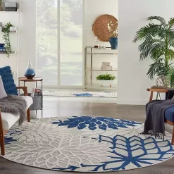 Kirklands Home Navy Floral Burst Round Outdoor Area Rug, 7x7 Online