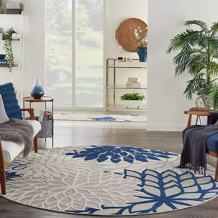 Kirklands Home Navy Floral Burst Round Outdoor Area Rug, 7x7 Online